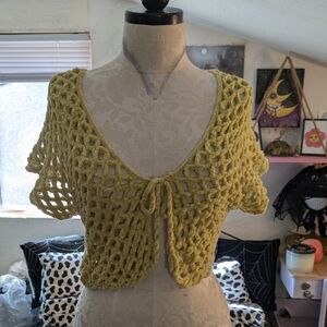 Yellow Crochet Tie-Front Shrug
